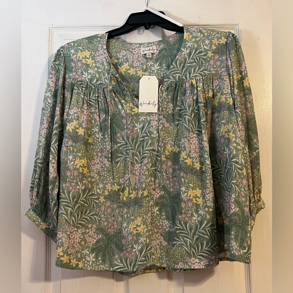 Wonderly 1X 3/4 Length Sleeve Babydoll Peasant Top